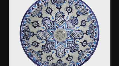 Moroccan Sink Washbasin Wash Basin Ceramic Handmade Blue Free Waste (SW104)