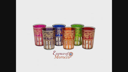 Moroccan Tea Glasses Multicoloured & Gold Beautiful Classical Design Hand Painted (Pack of 6)