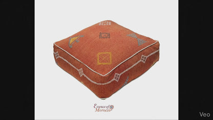 Moroccan Sabra Silk Pouf Pouffe Floor Cushion Pillow Cover Red Handmade (SP7)