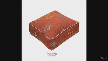 Moroccan Sabra Silk Pouf Pouffe Floor Cushion Pillow Cover Red Handmade (SP1)
