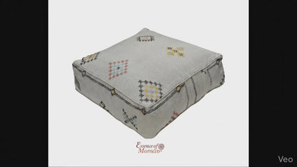 Moroccan Sabra Silk Pouf Pouffe Floor Cushion Pillow Cover Off-White Handmade (SP9)