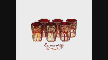 Moroccan Tea Glasses Red & Gold Beautiful Classical Design Hand Painted Hand Decorated (Pack of 6)