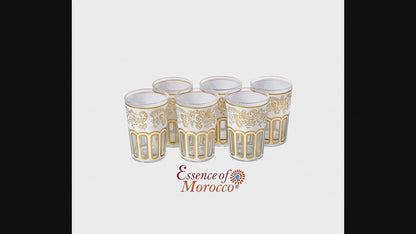 Moroccan Tea Glasses White & Gold Beautiful Classical Design Hand Painted Decorated Pack of 6 (Copy)