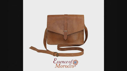 Moroccan Leather Bag Crossbody Satchel, Vintage Natural Tan Real Morocco Leather Shoulder Bag, Handmade Adjustable Strap  (MLB1)
