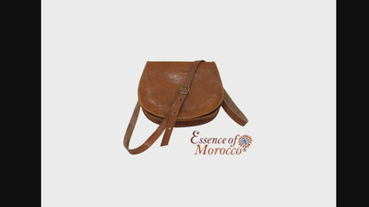 Rich Tan Leather Saddle Bag | Handmade Moroccan Crossbody Bag | Adjustable Strap | Vintage Style Cowhide