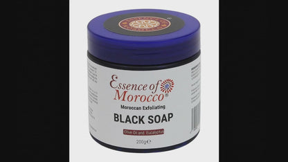 Moroccan Exfoliating Black Soap with Eucalyptus Essential Oil and Olive Oil Beldi Hammam Spa Scrub 200g / 7 OZ Natural Skin Exfoliation