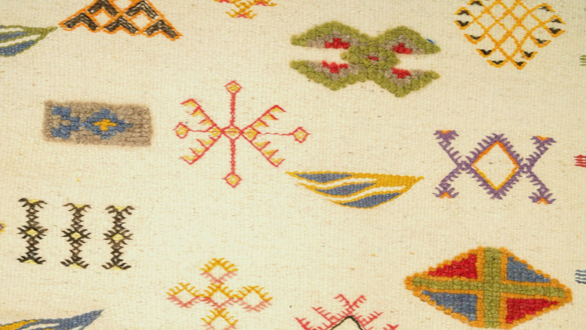 video close-up of a moroccan kilim rug