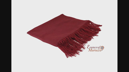 Sabra Silk Scarf – Handwoven Moroccan Shawl with Fringe – Lightweight Luxury Wrap – Burgundy Red – 180x60 cm