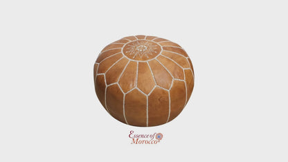 Moroccan Pouffe Pouf Ottoman Footstool Natural Tan Leather Embroidered COVER ONLY or STUFFED