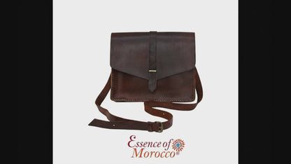 Moroccan Leather Bag Crossbody Satchel, Vintage Brown Tan Real Morocco Leather Shoulder Bag, Handmade Adjustable Strap  (MLB2)