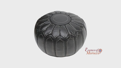 Moroccan Pouffe Pouf Ottoman Footstool Real Black Leather Large Handmade COVER ONLY or STUFFED Real Black Leather. Handmade