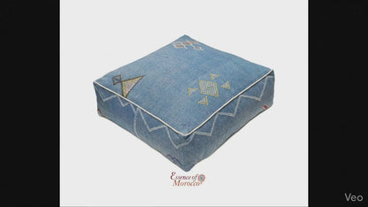 Moroccan Sabra Silk Pouf Pouffe Floor Cushion Pillow Cover Blue Handmade (SP11)