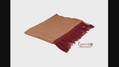 Sabra Silk Scarf – Handwoven Moroccan Shawl with Fringe – Lightweight Luxury Wrap – Gold Burgundy – 180x60 cm