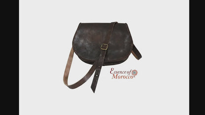 Dark Brown Leather Saddle Bag | Handmade Moroccan Crossbody Bag | Adjustable Strap | Vintage Style Cowhide (Copy)