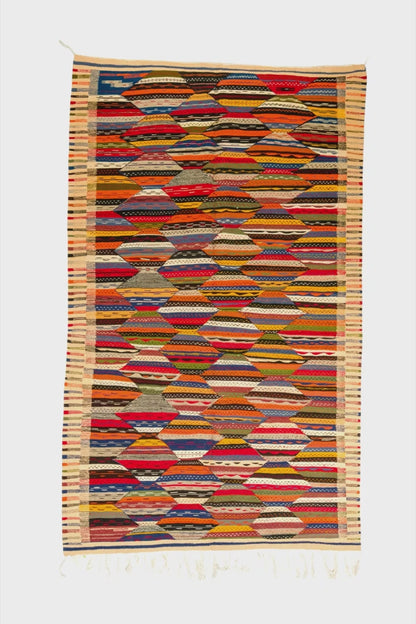 Moroccan Berber Wool Rug – Handwoven Reversible Taznakht Kilim, 256 x 154 cm / 8.4 x 5.1 ft