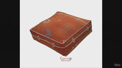 Moroccan Sabra Silk Pouf Pouffe Floor Cushion Pillow Cover Red Handmade (SP10)