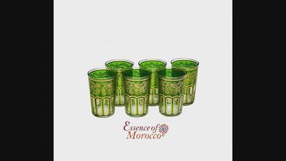 Moroccan Tea Glasses Green & Gold Beautiful Classical Design Hand Painted Hand Decorated (Pack of 6)