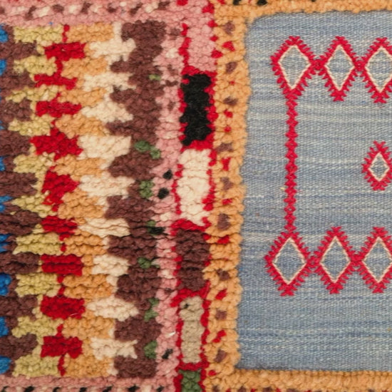 video close-up of  moroccan multicoloured rug.