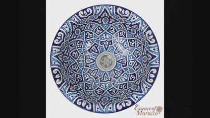 Moroccan Sink Washbasin Wash Basin Ceramic Handmade Blue with Free Waste (SW109)