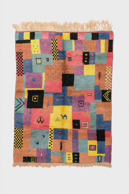 Moroccan Berber Wool Rug – Hand-Knotted Abstract, 203 x 152 cm / 6.7 x 5 ft