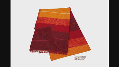 Moroccan Throw Bedspread Sofa Cover Red Handwoven Wool Sabra Silk 285 cm x 185 cm