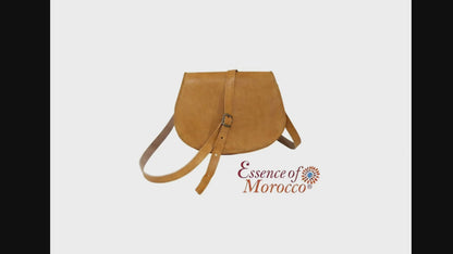 Natural Tan Leather Saddle Bag | Handmade Moroccan Crossbody Bag | Adjustable Strap | Vintage Style Cowhide