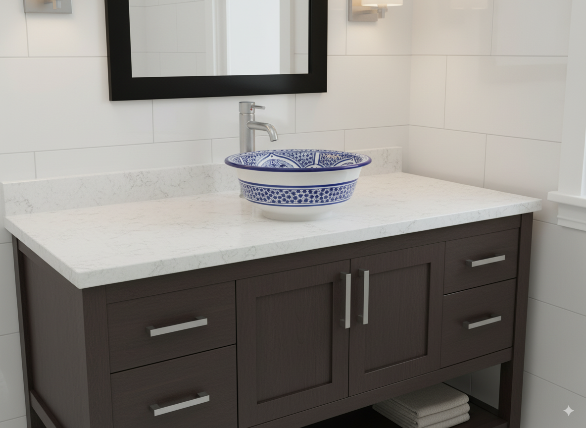 Moroccan Sink Washbasin Wash Basin Ceramic Handmade Blue Free Waste (SW119)