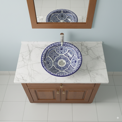 Moroccan Sink Washbasin Wash Basin Ceramic Handmade Blue Free Waste (SW119)